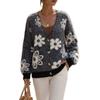 V Neck Floral Knit Cardigan Loose Long Sleeve Sweater Coat