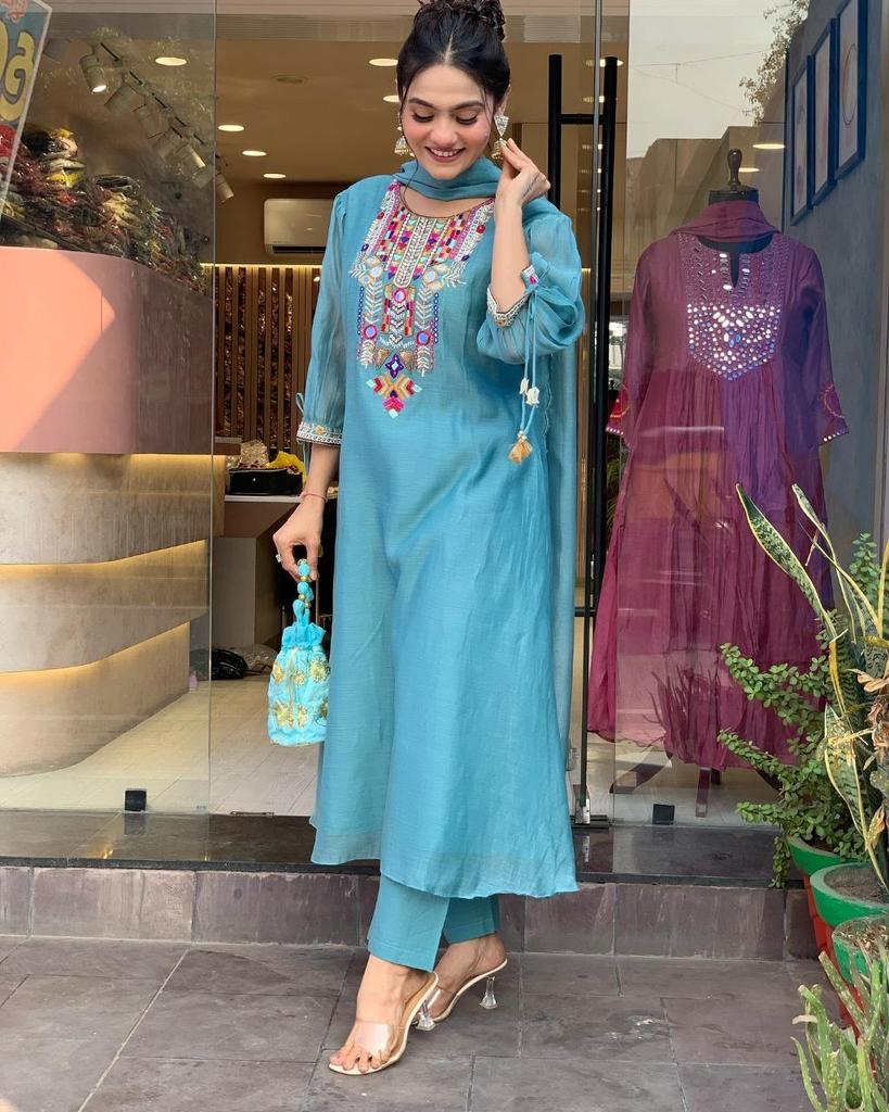 Indian Women Designer Kurta Pant Dupatta Set Bollywood Top Tunic Kurti Salwar Suit Dress