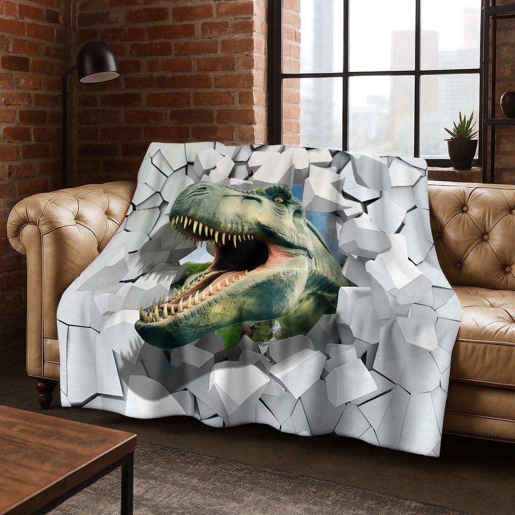3D Illusion Breaking Wall Dinosaur Animal Series Flannel Blanket,Cozy Soft Throw Blanket for Home Bedroom Bed Sofa Cover Kids