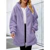 Damen Plüsch Reißverschluss Jacke Mit Kapuze Locker Langarm Pelzig Strickjacke Winter