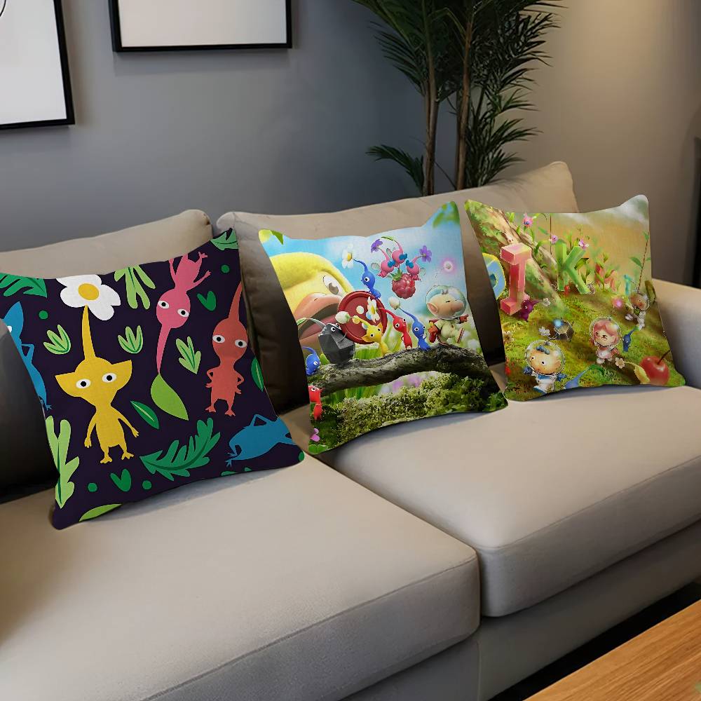 P-Pikmin Game Pillow Covers Cartoon Sofa Decorative Home Double-Sided Printing Short Plush Cute Cushion Cover