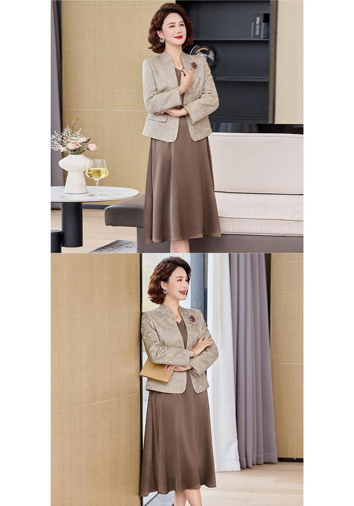 Ensemble Robe et Veste Élégant Printemps pour Femmes d'Âge Moyen - Costume de Mariage Deux-Pièces