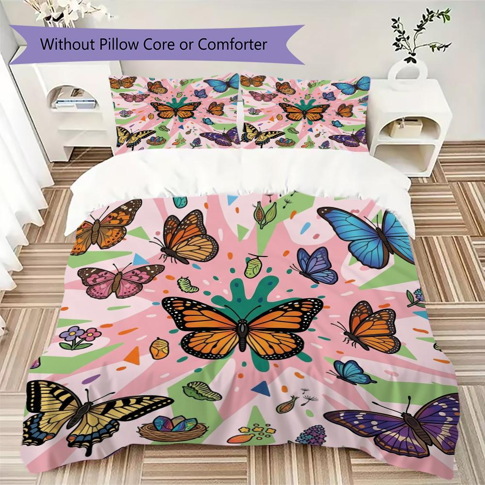 Butterfly Pattern Bedding uilt Set uilt Cover Pillowcase Home Decoration Birthday Gift (1 * duvet cover + 2 * pillowcase  without core)35