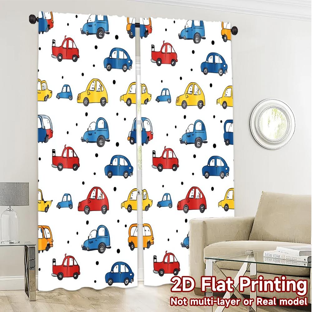Set Of 2 Modern Flat Printing Jit Curtains Without Rod Car Pattern Drapes Print Yarn Holiday Perfect Curtain Polyester
