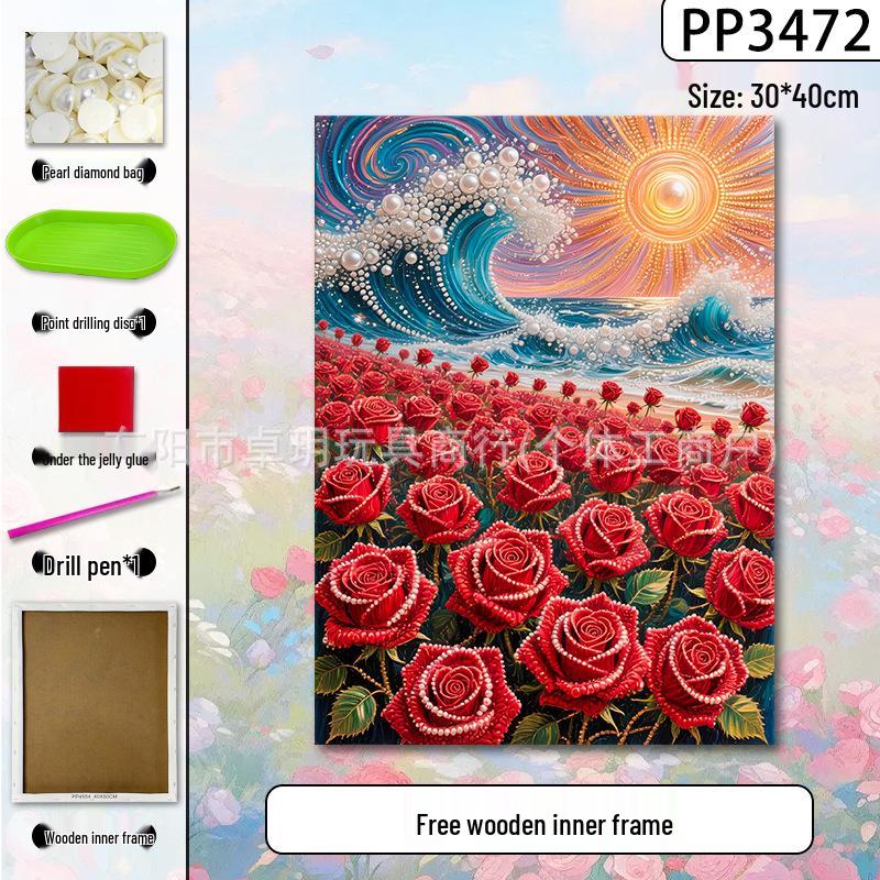 Handmade 3D Pearl Cross-Stitch Castle with Starry Sky Stickers and Indoor Decorative Frame