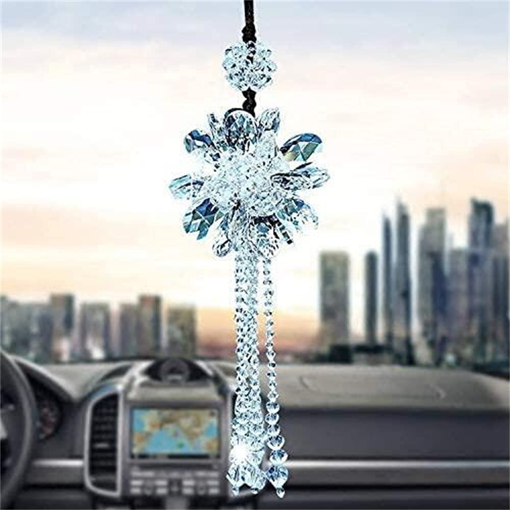 Car Pendant Mirror Crystal Hanging Ornament Interior Crystal Bag Mirror Pendant Decoration, Charm, Decoration, Accessory, (White)