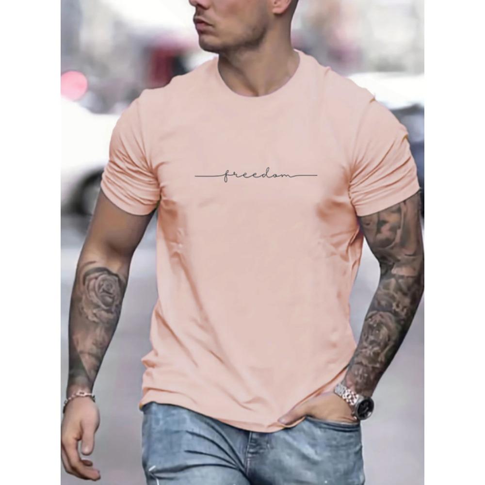 Men's Summer Loose Size Freedom Graphi Print Casual Slim Fit Round Neck Short Sleeve T-shirt Top