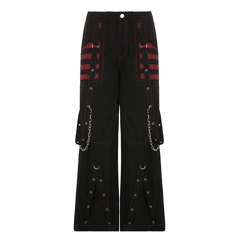 

Темный уличный стиль сетчатая лоскутная широкие повседневные брюки Large красный