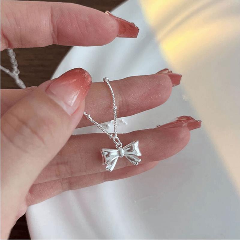 925 Silver Korean Fashion Shiny Smooth Bow Necklace Exquisite Silver Choker Necklace Ladies Wedding Party Fine Jewelry Wholesale