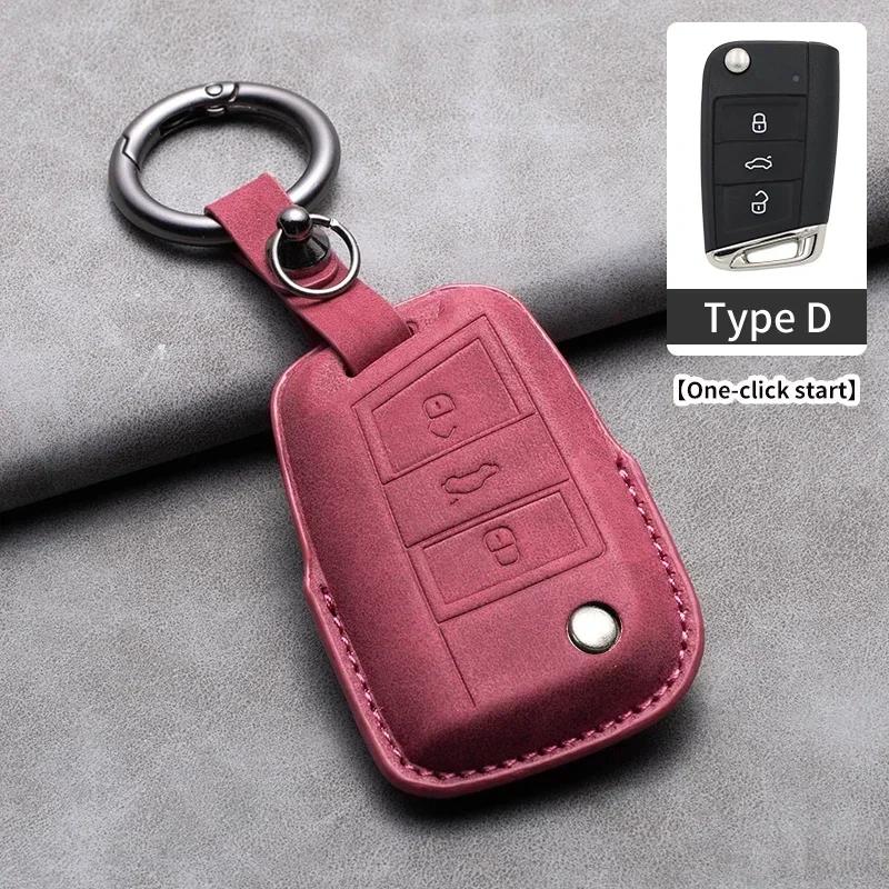Leather Car Key Case Cover Fob Keychain For Vw Volkswagen Golf 7 Mk7 Tiguan Mk2 For Ateca Leon Fr Ibiza Skoda Octavia Kodiaq