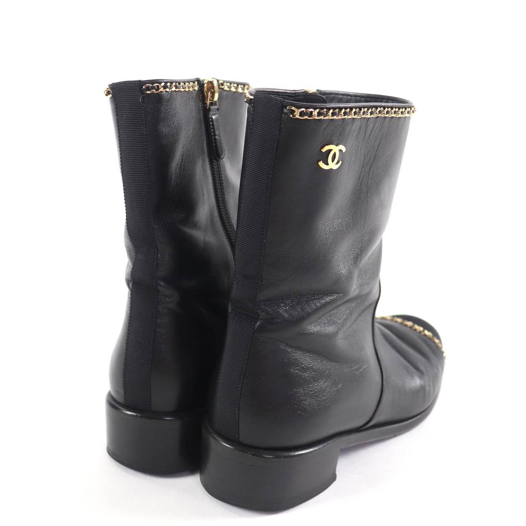 Great CHANEL short boots black leather Women 38 G37826 Used