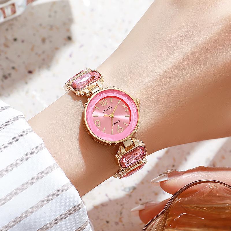 Diamond-Set Candy Ladies' Quartz Bracelet Watch - Round Dial & Square Sugar Cube Design