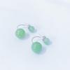 New S925 Sterling Silver Green Aventurine Double Round Bead Stud Earrings - Retro Chinese Style for Women