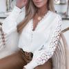 Elegant Fashion Hollow Out Lace Shirts Women's Clothing 2023 Autumn Winter New Office Ladie V-Neck Lantern Sleeve White Blouses