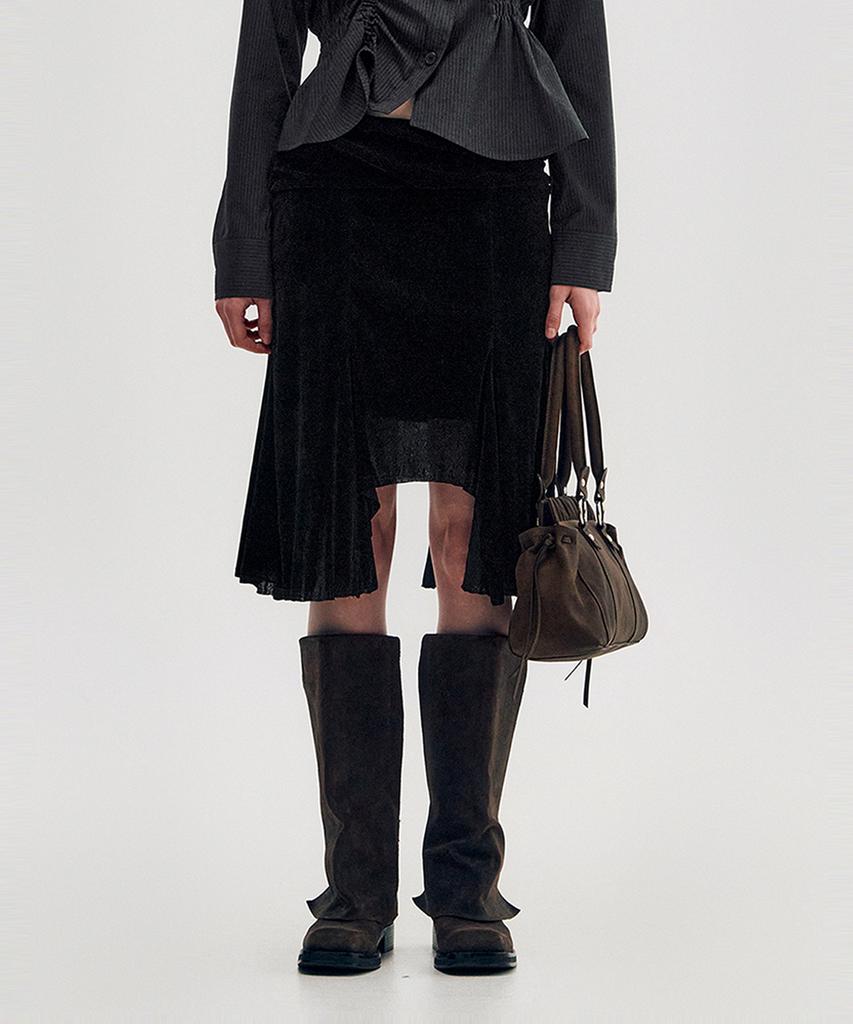 Kimjisu Velvet Jersey Gored Skirt _ Black