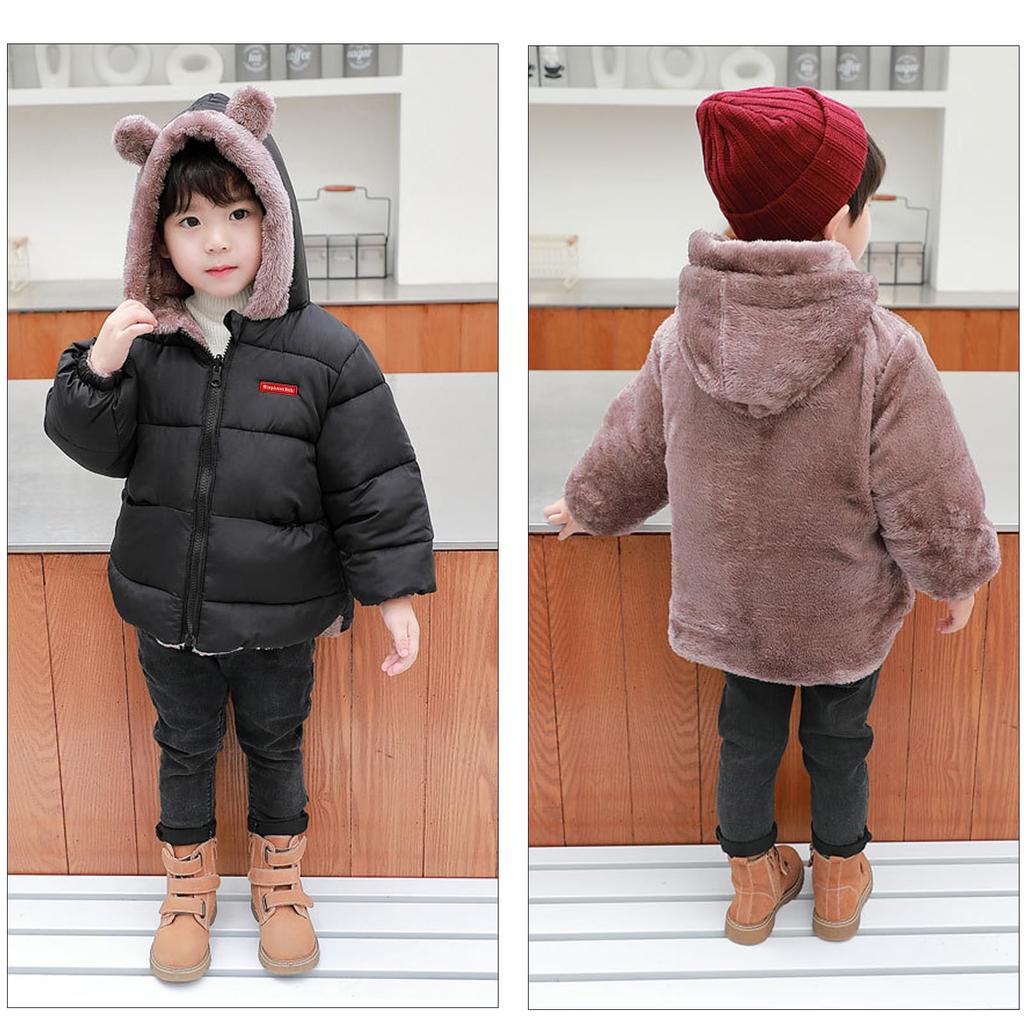 QOOLY Down Hooded Down Winter Warmth Coat for Boys and Thick Cute Blouson Jacket for Girls and Size 90 Kids' Coat, Jacket, Toddlers, Fleece-Lined,