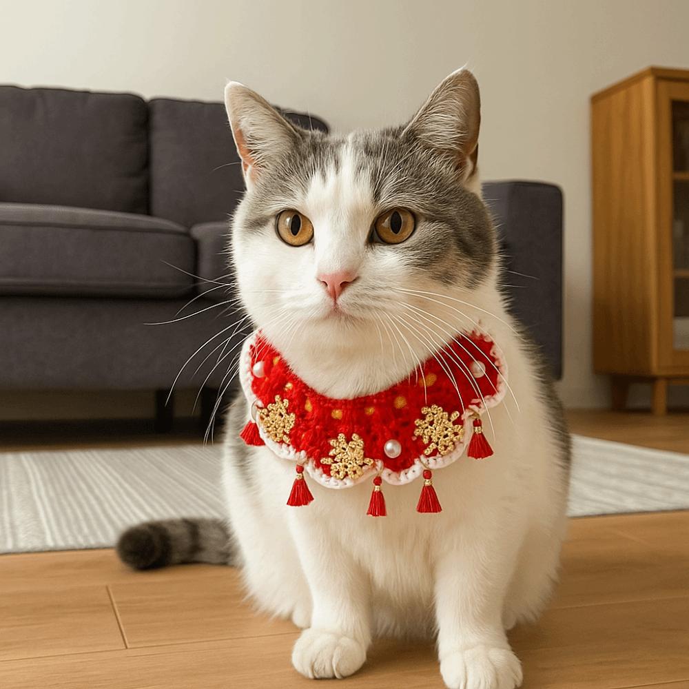 Decorative New Year Pet Collar Lace-up Style Pet Saliva Towel Pet Wedding Items  Take Photos