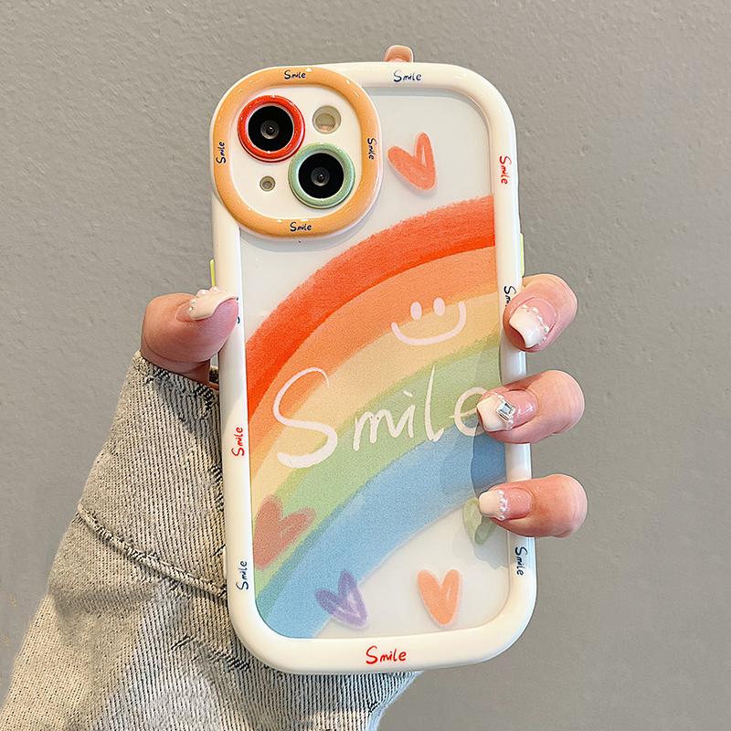 Cute Rainbow Love Heart Smile Shockproof Bumper Back Cover For iPhone 11 12 13 14 15 16 Pro Max Phone Case