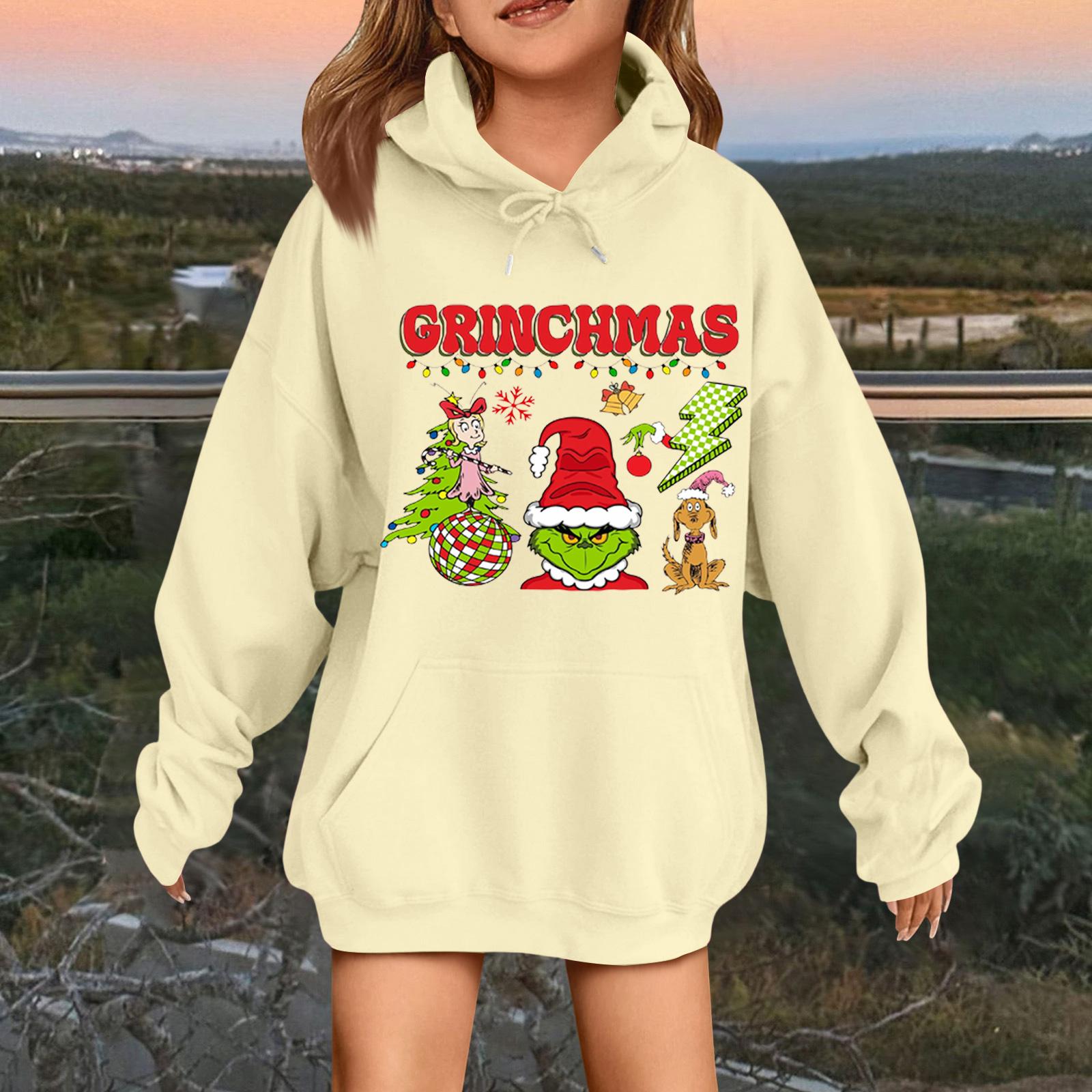 

Детская модная повседневная толстовка с капюшоном свободного кроя с длинными рукавами и рождественским принтом 110 бежевый