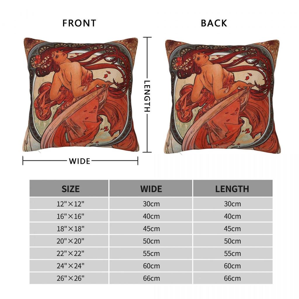 Alphonse Mucha Dance 1898 Square Pillowcase Polyester Linen Velvet Pattern Zip Decorative Home Cushion Cover