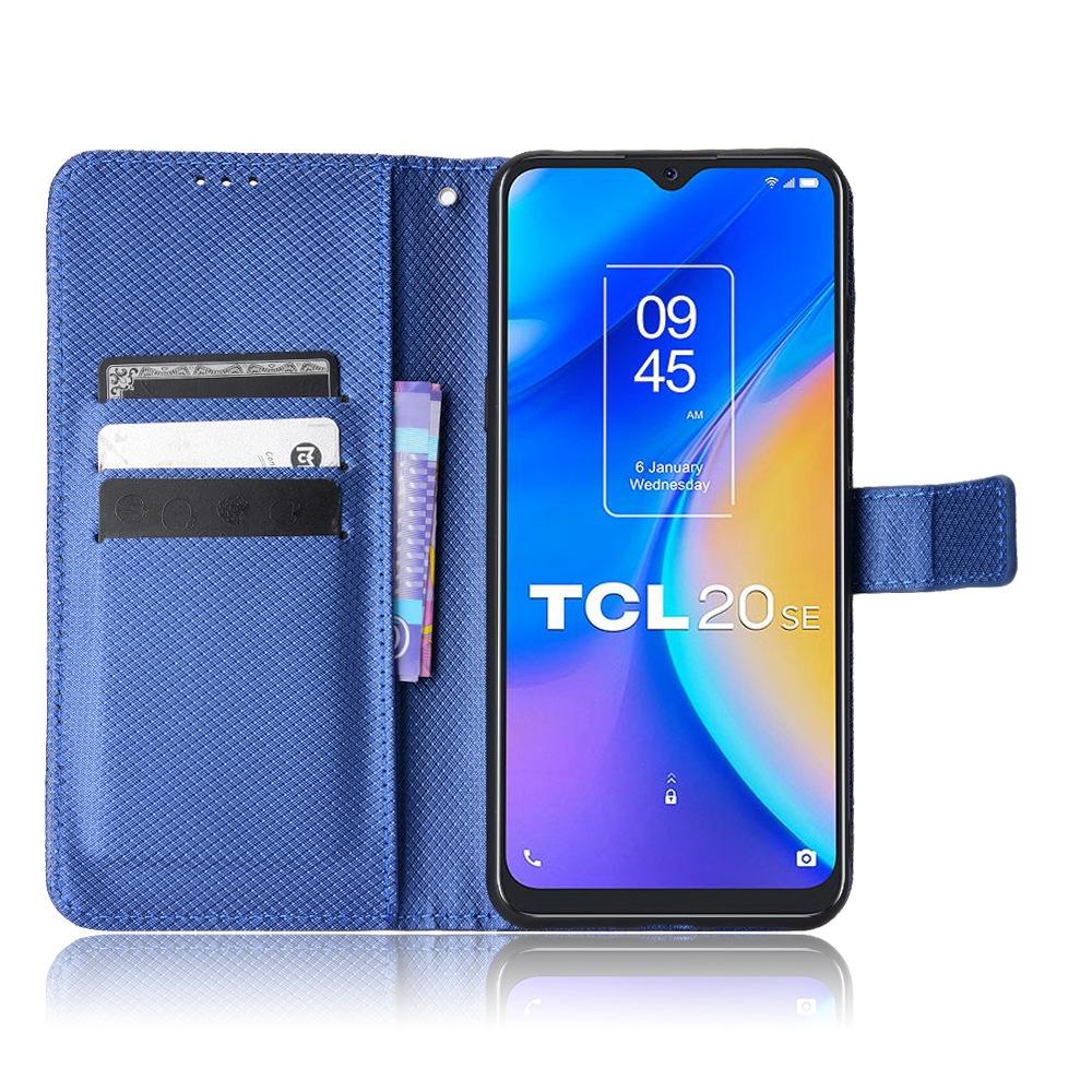 

For TCL 20 SE Wallet Stand Flip Phone Case Diamond Texture PU Leather Full Protective Cover Blue
