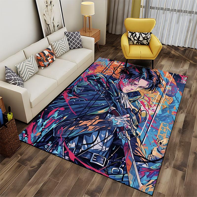 Anime Warrior with Sword Scene suitable as a non-slip mat for the living room or bedroom sofa