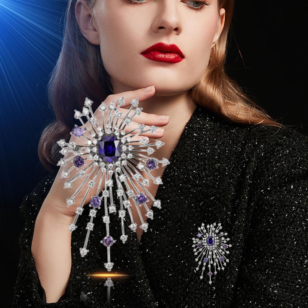 SUYU Fashionable Zircon Brooch Dazzling Fireworks Exquisite Brooch Fashionable Pin Buckle Women's Clothing Accessories