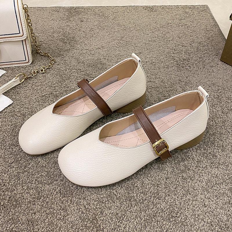 Mary Jane retro word with soft bottom soft surface middle heel women's 2025 summer British style non-slip bottom flat heel shoes