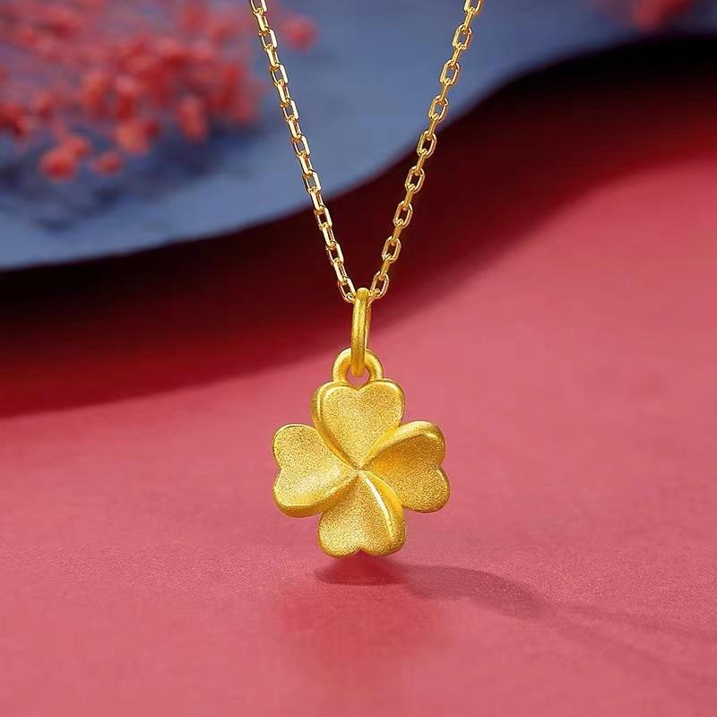Gold-Tone Four Leaf Clover Pendant Necklace, Lucky Charm Dainty Chain for Women & Girls