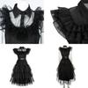 Wednesday Addams Kids Dress Cosplay Costume Party A-shaped Tiered Skirt