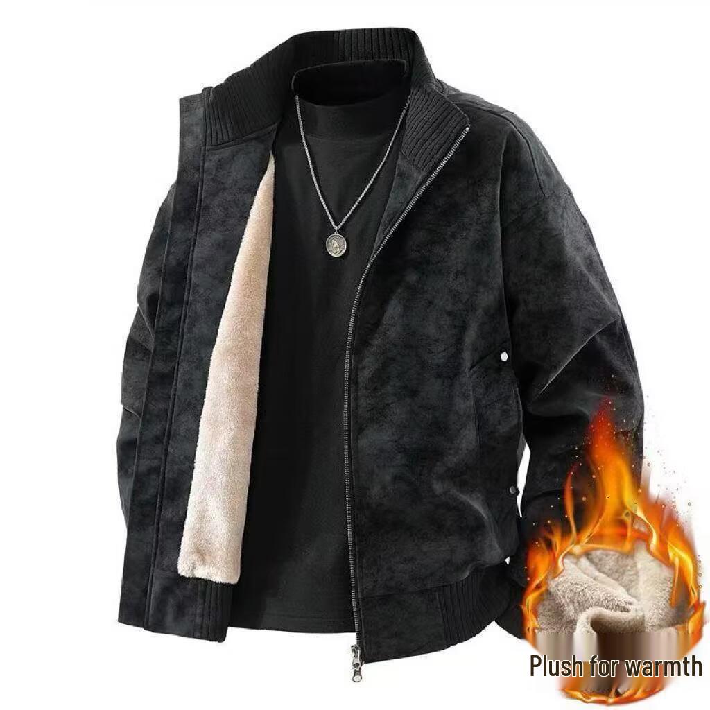 Men's Winter Couple's PU Leather Jacket with Fur Collar - Thick, Warm, Loose Fit Coat