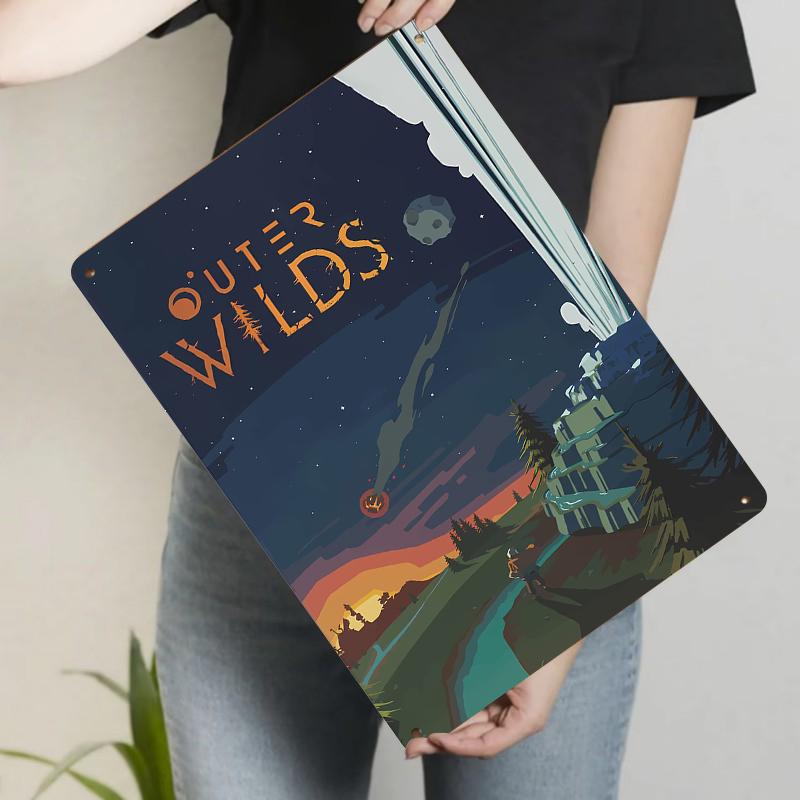 

Outer Wilds Game Art Metal Wall Decor Stunning Space Exploration Poster for Game Room Home Decoration 20x30cm（7.8x11.8inch）