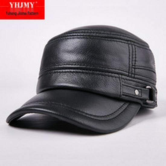 Unisex Dark Red Genuine Leather Sheepskin Flat Cap - Korean Style Warm Duckbill Cotton Hat for Autumn & Winter