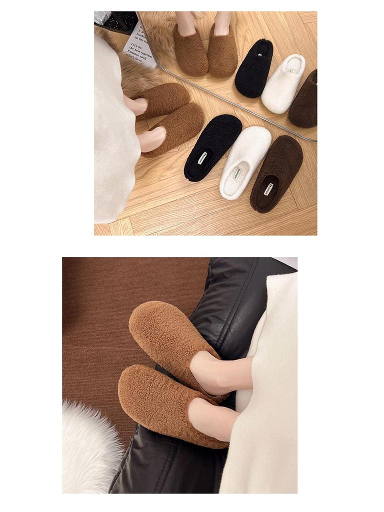 Baotou Warm Cotton Retro Slippers – Postpartum Casual Velvet Fluffy Half-Slippers for Home