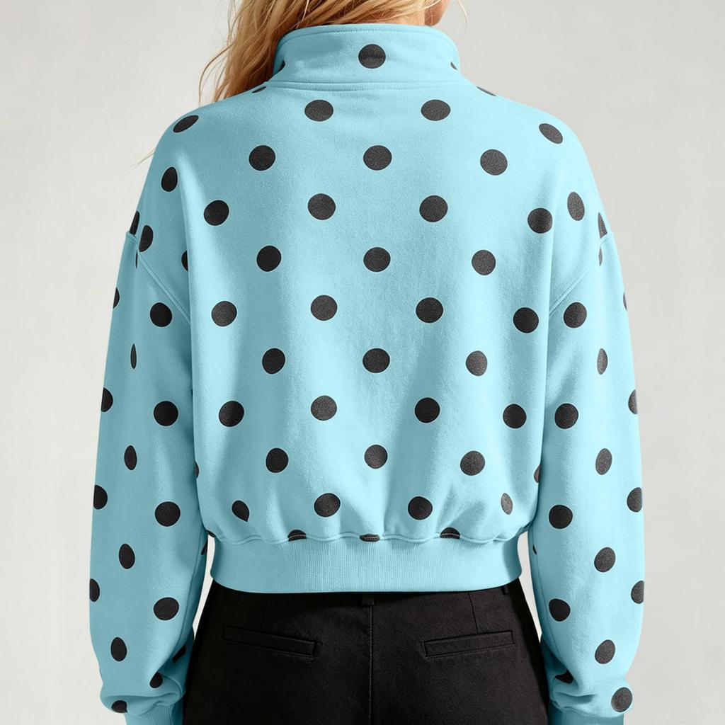 Women's Long Sleeve Half Zip Polka Dot Sweatshirt