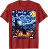 Halloween Black Cat Van Gogh Starry Night Cat Costume Women TShirt Y2k Kitten Pumpkin Spooky Graphic Outfit Novelty Tee Gifts