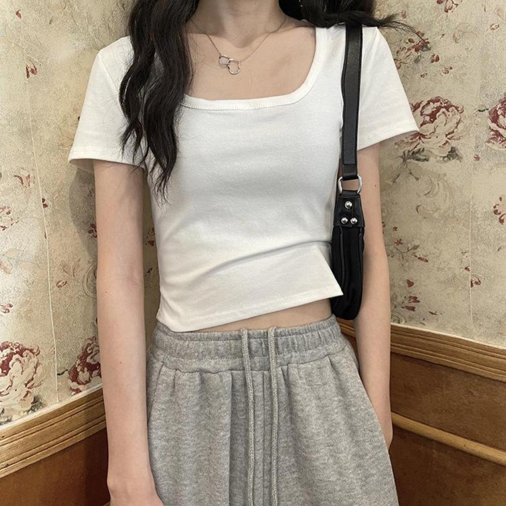 Fashion Squre Collar T Shirt Tank Top Solid Crop Tops Women Camis Summer Casual Camisole Lady Tshirt