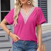 Women's Blouse Spring Summer Solid Color V-neck Folded Sleeves Ladies Top