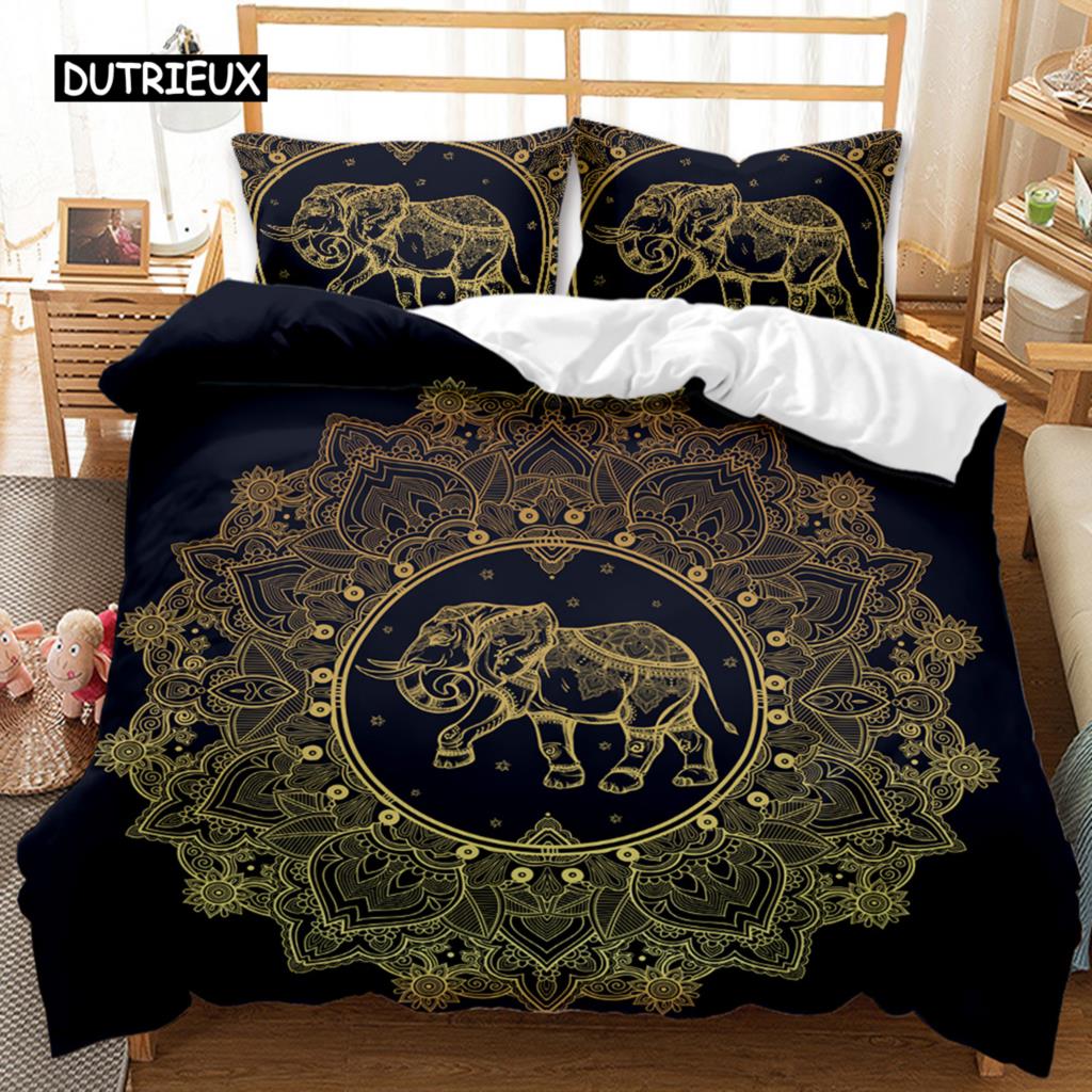 Bohemian Duvet Cover Set 3D Golden Sun and Moon Bedding Set for Kids Teens Adults Double Queen King Size Polyester Qulit Cover