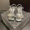 Rhinestone Butterfly Ankle Strap Women Sandals Summer Size 40 French Mid Heel Female Outwear Party Dress Shoes Zapatos De Mujer