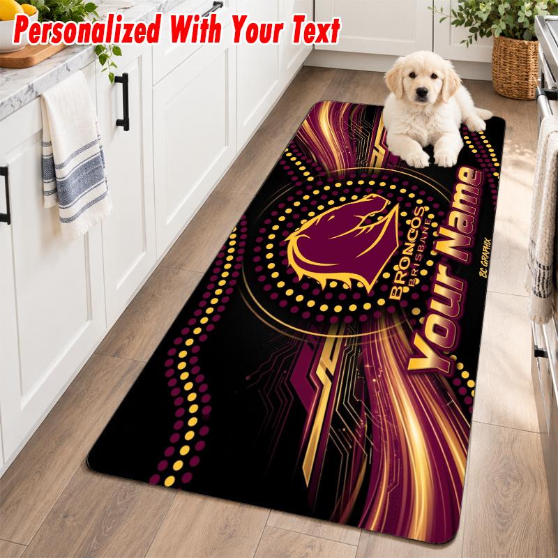 Brisbane Broncos Custom Name Flannel Rug Kitchen Mat Non Slip Floor Carpet Personalized Home Decor