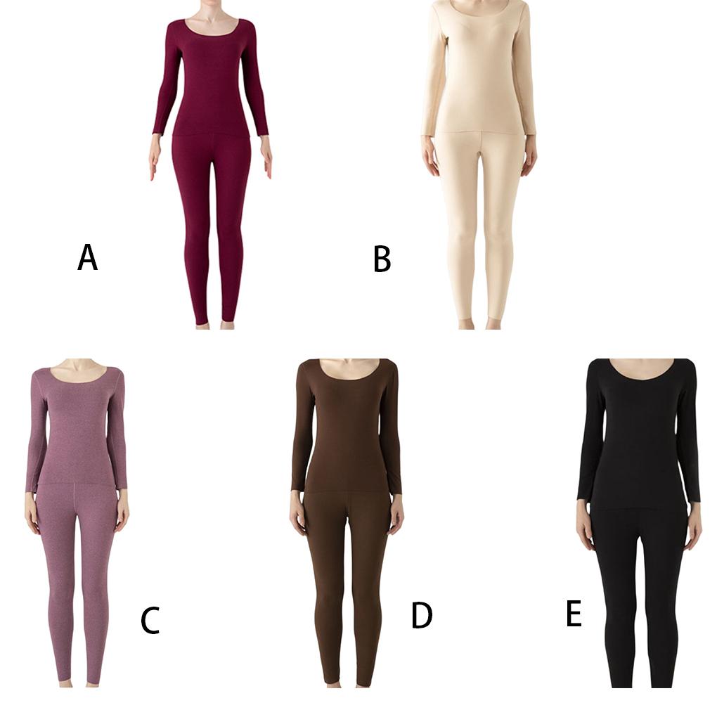 Damen Lange Unterhosen Einfarbig Unterwäsche Set Winter Warm Thermounterwäsche Rundhals Nachtwäsche Weiche Bequeme Kleidung