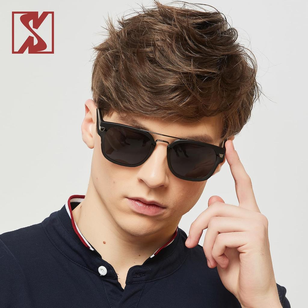 SHEEN KELLY Retro Polarized Square Sunglasses for Men and TR90 Sport Fashion Trendy Designer Multicolor Lens Shades Women, Frame, Eyewear,