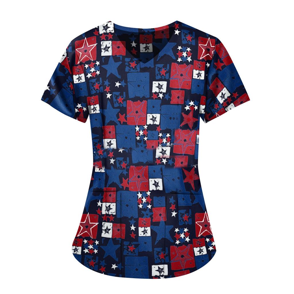 Independence Day Women's casual V-neck Printed Short Sleeve   Tops