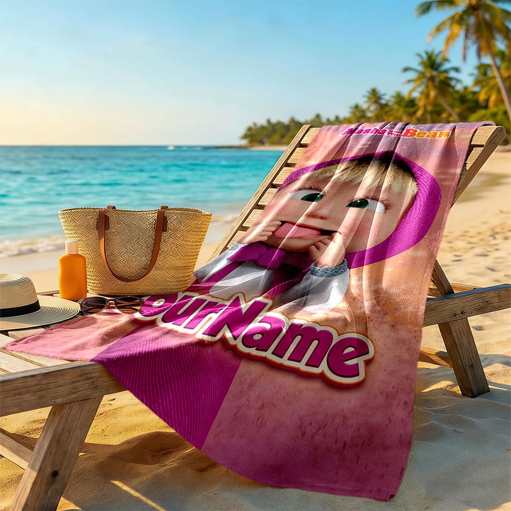 Masha Bear Personalized Text Beach Towel High Absorbency & Quick-Dry Perfect for Traveling Yoga Camping and Swimming