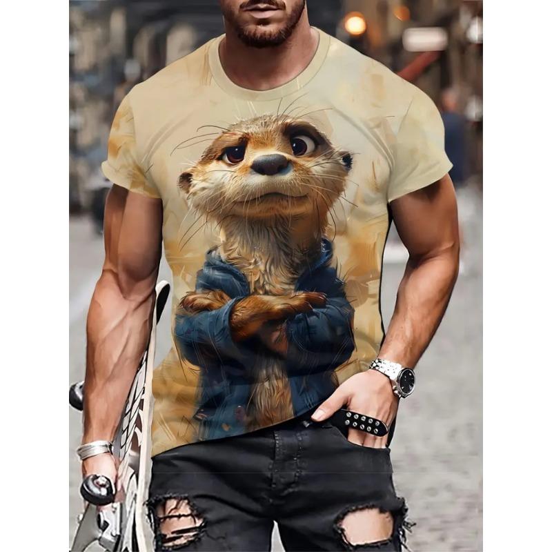 Funny Cartoon Animal Print Men's Fashion Short-sleeved Harajuku Street Fashion Comfortable And Breathable Men's T-shirt