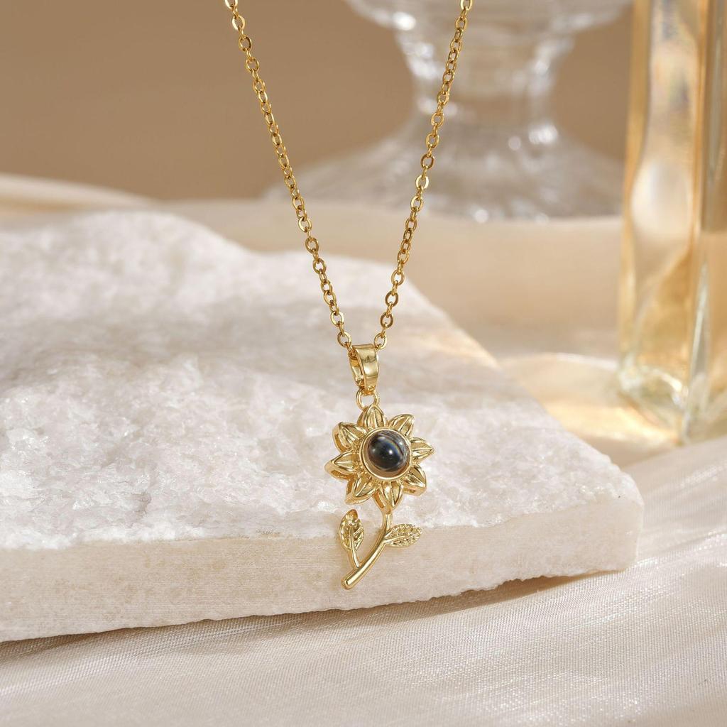 100 Languages Sunflower Projection Pendant Necklace - Trendy Romantic European-American Style