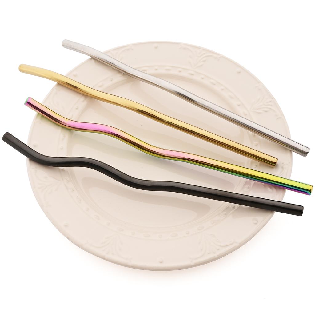 5pcs Wavy Stainless Steel Straw Set Fruit Juice Milkshake Cocktail Bubble Tea Straws Straight Drinking Straw Bar Accessories