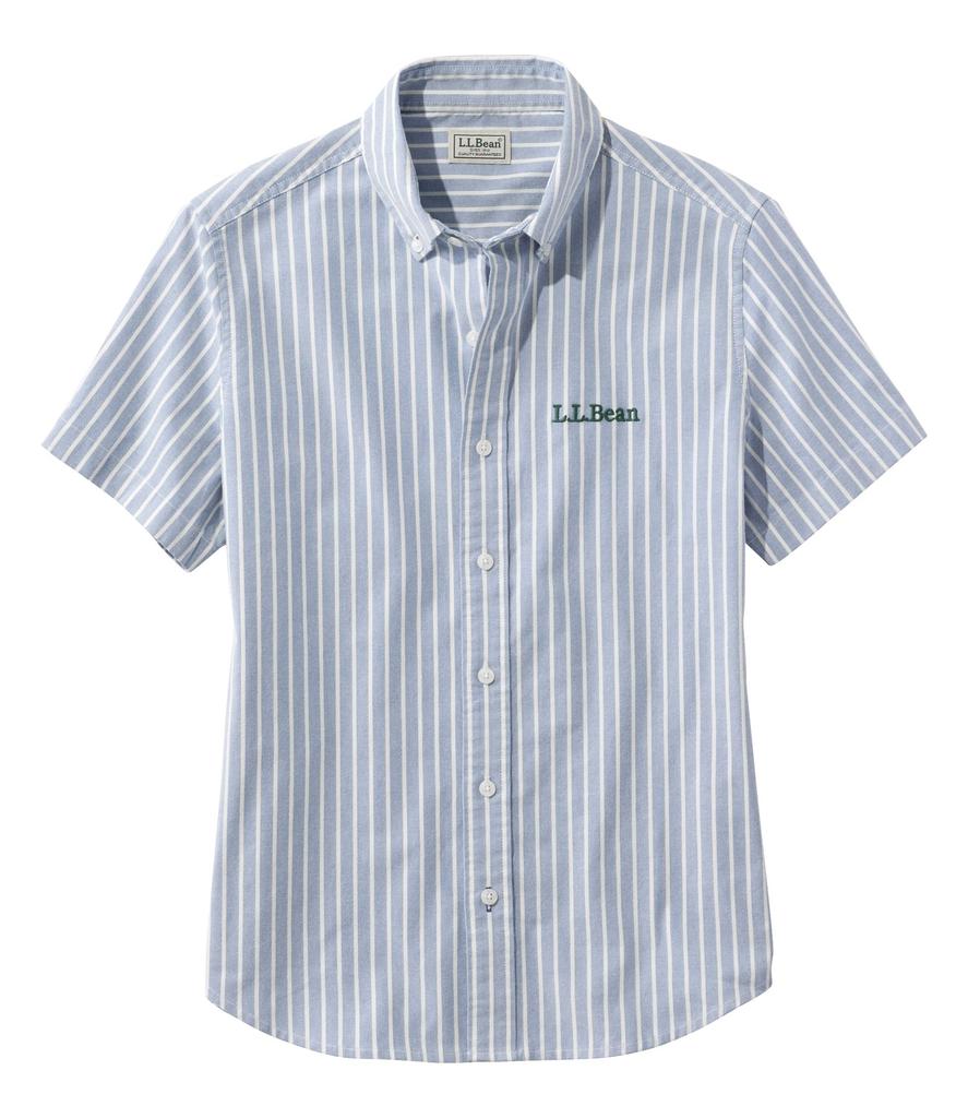 LL Bean Comfort Stretch Oxford Short Japan Bright 1000277563 Women's Shirt, Sleeve, Striped, Fit, Medium, Blue,