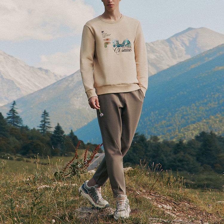 FILA Fleece Letter Print Casual Knit Pullover Sweatshirt Men sweatshirt Brown F11M248206FBN